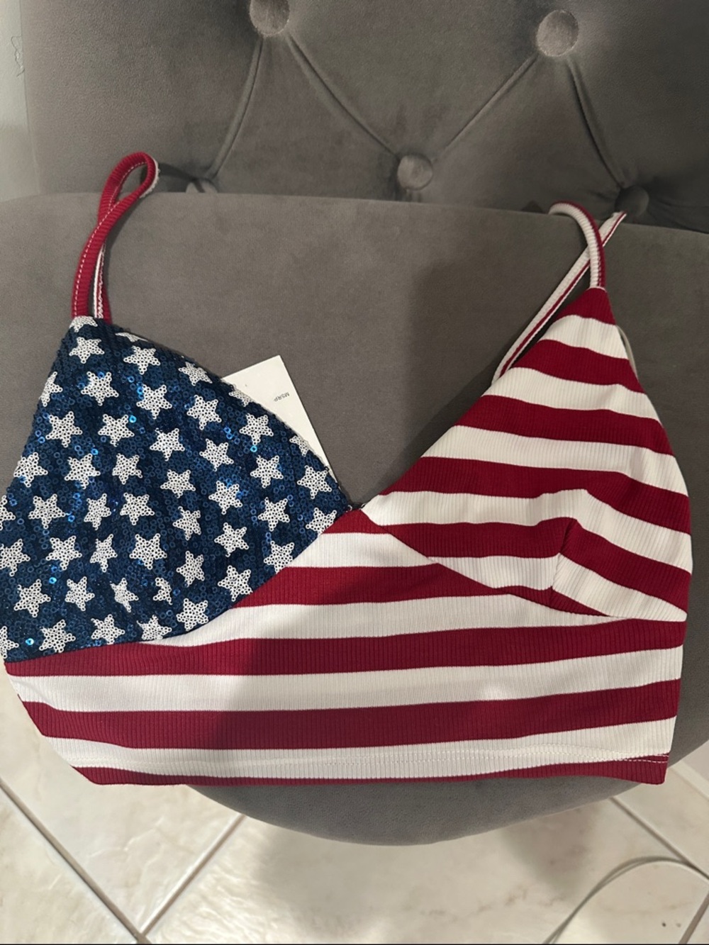 Fashion Nova Red, White & Blue Sequin Crop Top